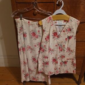 Carol Rose Cream and Red Floral Skirt Set